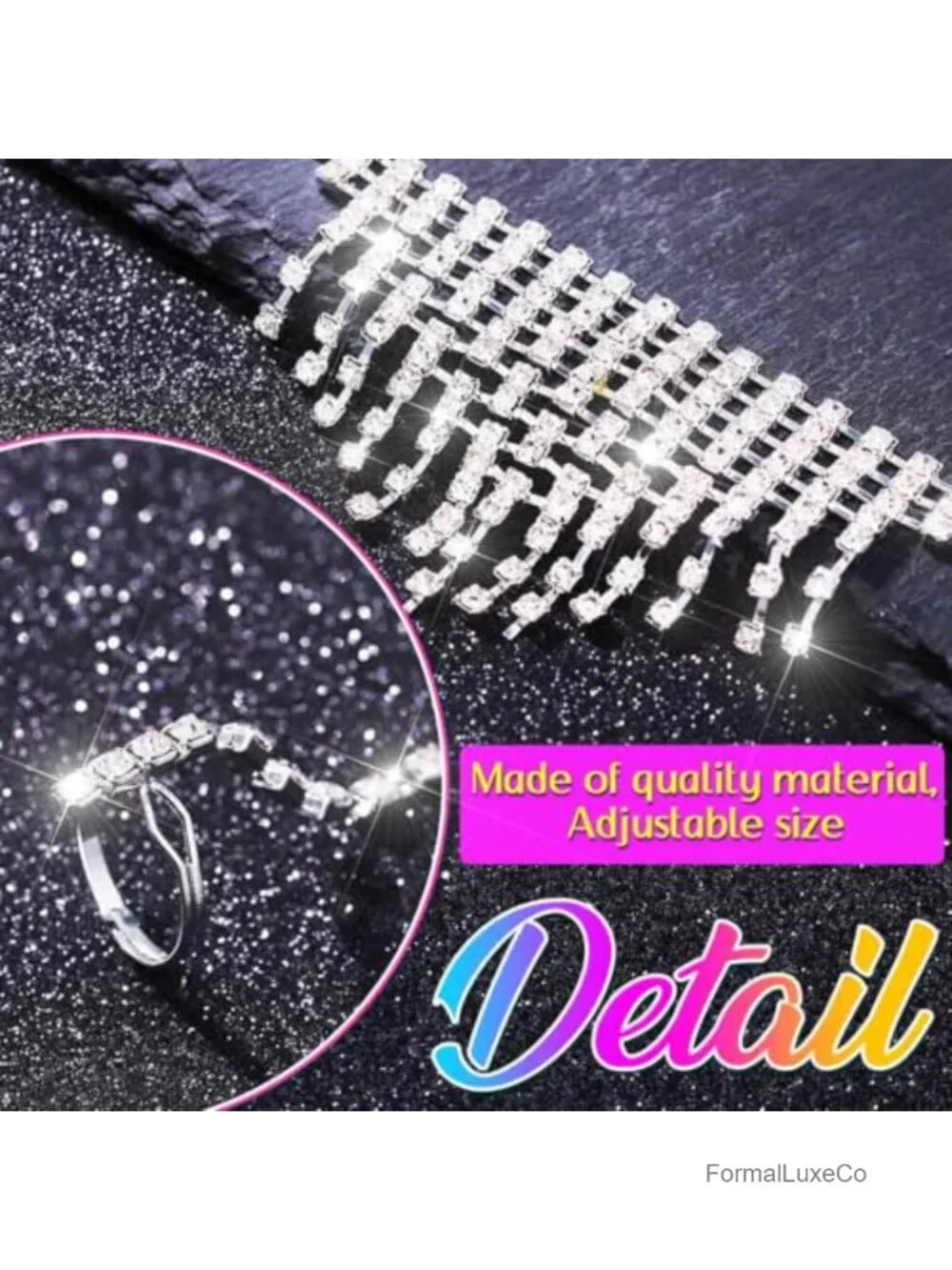 Rhinestone Fingerless Gloves with Adjustable Wrist Band for Wedding Prom